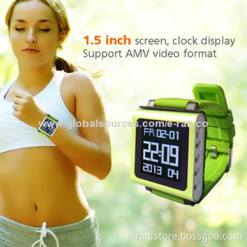 Fashionable Watch MP4 Player with 1.5-inch Screen, Supports FM/Recorder/Clock